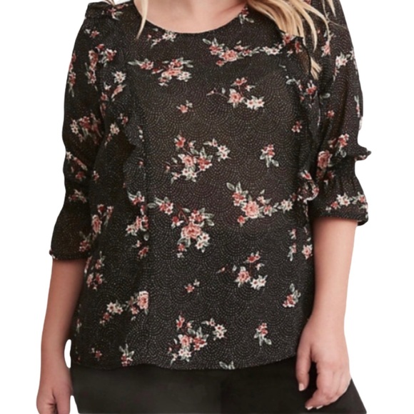 Torrid Floral Dot Print Ruffled Top - Picture 4 of 11